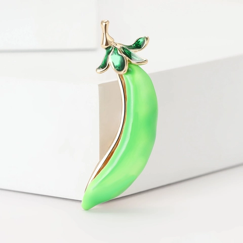 Broche De Aleación Esmalte Vaina De Guisante Creativa Forma De Planta Verde Alfiler De Solapa Para Mujer Joyería