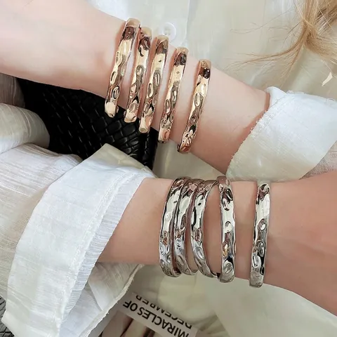 Hammered Texture Metal Bangles Alloy Open Adjustable Minimalist Geometric High Polish Fashion Jewelry For Women Daily Wear