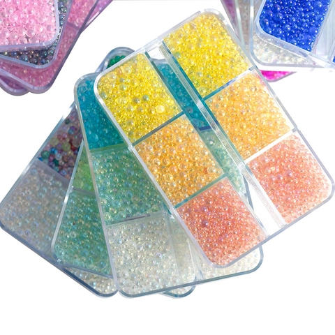 Mixed Size Colorful Bubble Beads Caviar Glass Microbeads Nail Art Decoration For Manicure DIY Crafts Accessories In Storage Case