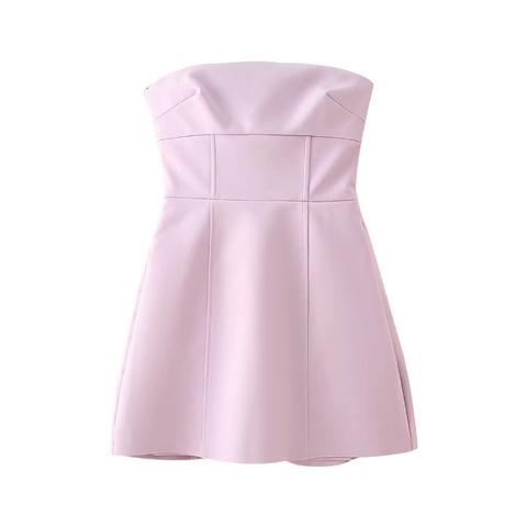 Strapless Mini Dress Polyester Backless Bowknot High Waist A-Line Sweet Girly Style For Women