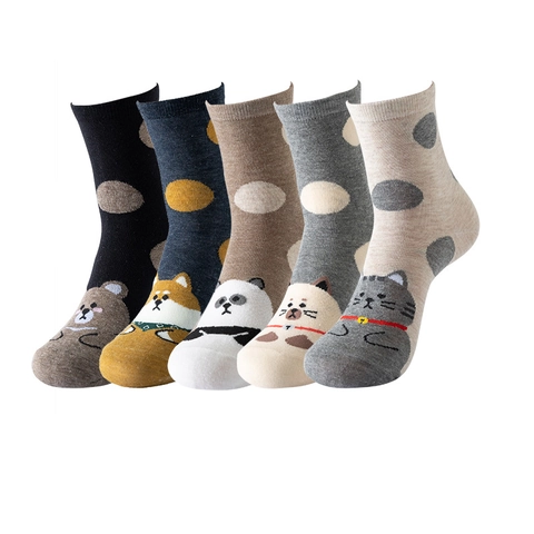 Damen Süß Cartoon Tier Baumwolle Mittelhoch Socken Lustig Katze Hund Eule Design Lässig Mode Bequem Atmungsaktiv Strumpfwaren