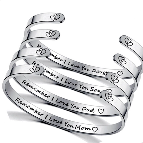 Stainless Steel Personalized Engraved Cuff Bracelet Family Member Heart Pattern Inspirational Open Bangle Love Jewelry Gift