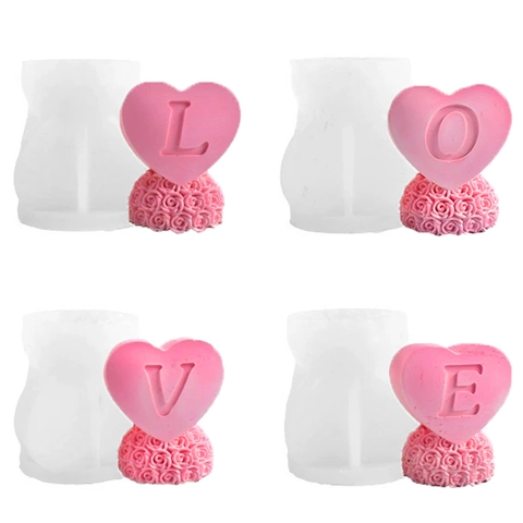 Love Letter Hart Roos Pilaar Siliconen Vorm Voor DIY Handgemaakte Kaars Zeep Gips Hars Ambacht 3D Bloemenpatroon