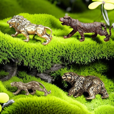 Statuette Animali Retro Lega Ramata Leone Leopardo Orso Cocodrillo Statua Miniatura Decorazione Scrivania Vintage