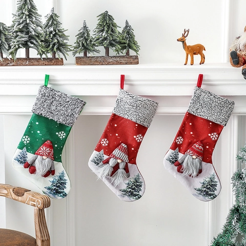 Calze Di Natale Con Bordo In Pelliccia Sintetica Decorazione Gnomo Tessuto Non Tessuto Appendere Camino Sacchetti Regalo