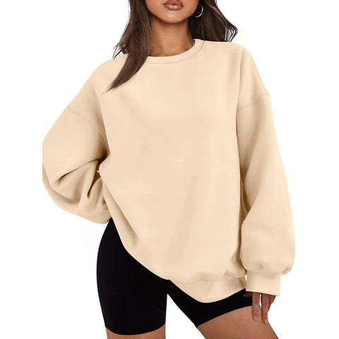Oversized Crewneck Sweatshirt Fleece Lined Drop Shoulder Long Sleeve Solid Color Pullover For Men Women Couple Casual Wear