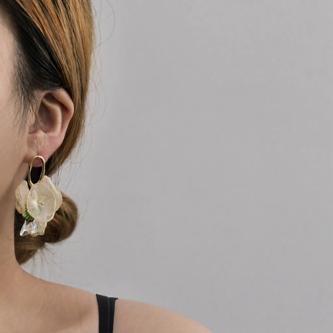 Pendientes De Flor De Malla Con Poste De Plata De Ley 925 Acrílico Perla Artificial Joyería Para Mujeres Retro Dulce