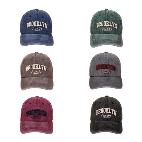Brooklyn 1947 Embroidery Baseball Cap Washed Cotton Vintage Retro Streetwear Adjustable Sun Hat For Men Women