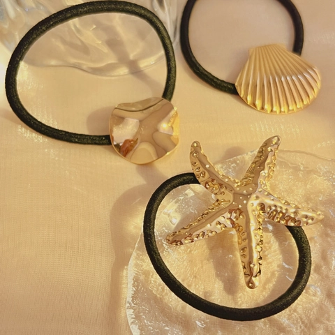 Coleteros De Acero Inoxidable Con Dijes De Estrella De Mar Concha Corazón Cuerda Elástica Dorada Accesorios Para Mujer