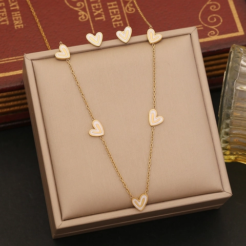 Gioielli In Acciaio Inossidabile Farfalla Cuore Placcato Oro Pendente Madreperla Bianca Collana Orecchini Per Donna Elegante
