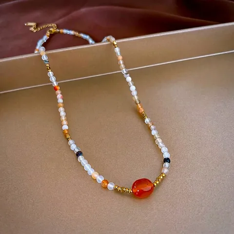 Retro Rosa Künstliche Perlenhalskette Mit Achat Und Künstliche Perle Vergoldetes Kupfer Eleganter Schmuck Für Frauen Leichte Schlüsselbeinkette