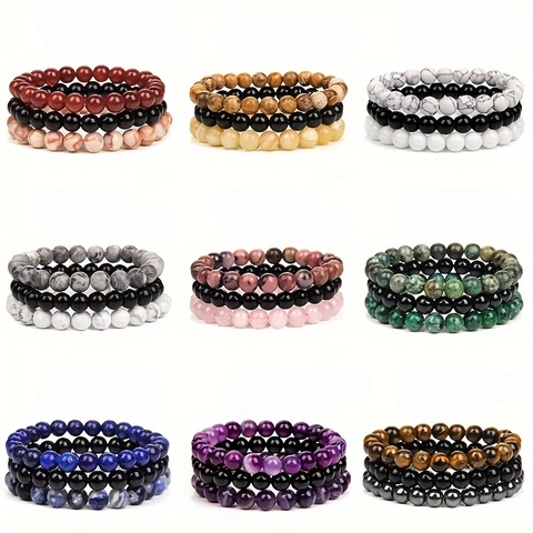 Natural Stone Beaded Bracelets Tiger Auge Amethyst Hämatit Türkis Elastische Runde Perle Heilung Boho Schmuck Für Männer Frauen