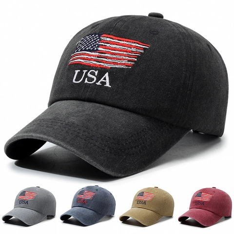 Casquette De Baseball En Coton Lavé Broderie Drapeau USA Distressed Ajustable Dad Hat Protection Solaire Extérieure Pour Hommes Et Femmes