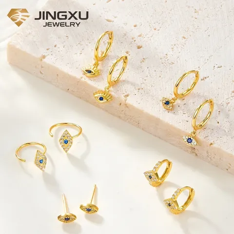 Evil Eye Hoop Earrings 925 Sterling Silver Cubic Zirconia Blue Eye Dainty Fashion Jewelry For Women