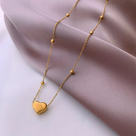 Collar Con Colgante De Corazón Acero Inoxidable Cadena De Cuentas Pulido Minimalista Elegante Joyería Para Mujer