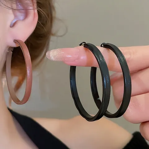 Retro Geometric Round Hoop Earrings Leather Wrapped Minimalist Design With 925 Sterling Silver Earring Post Women