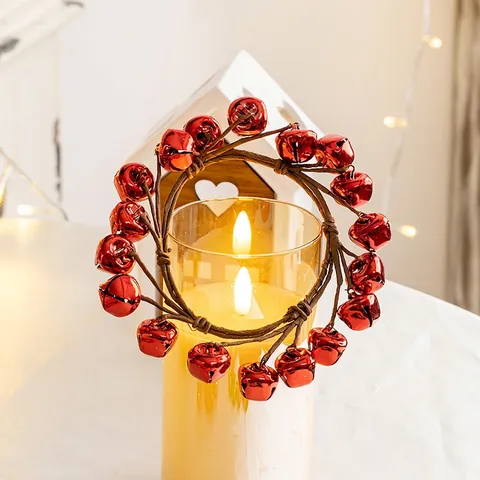 Couronne De Cloches De Noël Anneau De Bougie Décoratif Cloches En Fer Fait Main Ornement De Table Maison Rouge Vert