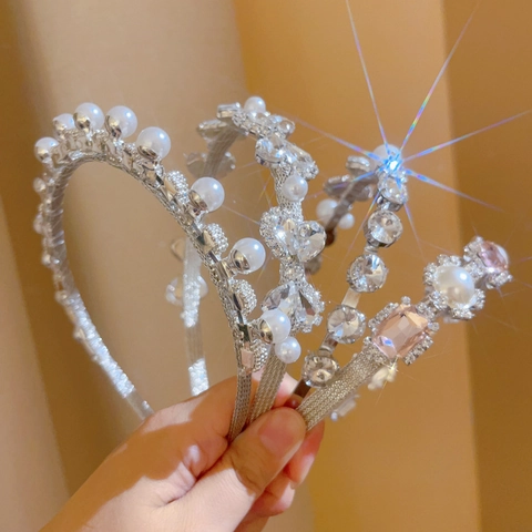Diadema De Perlas Artificiales Vintage Francesa Con Flor Cristal Lazo Elegante Accesorio Para El Cabello Mujer Estilo Princesa