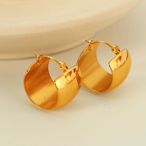 Minimalistische C-Förmige Creolen Aus Edelstahl Für Damen Vergoldete Gerippte Glatte Geometrische Ohrclips Mode Schmuck Zubehör Geschenk
