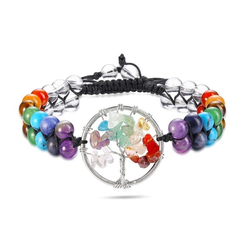 Tree Of Life Hand Woven Bracelet Natural Stone Beads Chakra Healing Bohemian Jewelry For Women Adjustable Rope Cord