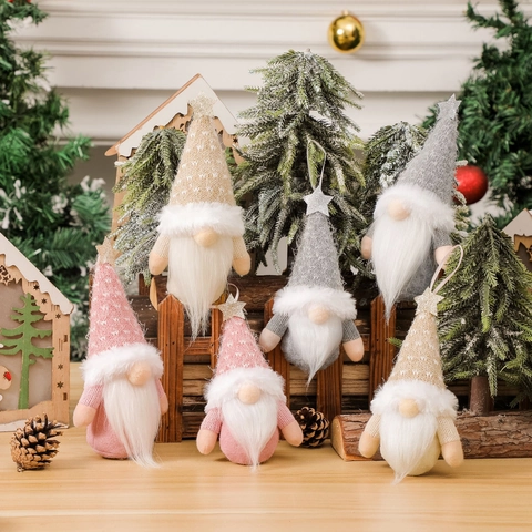 Ornement de Gnome de Noël Poupée sans Visage Avec Bonnet en Tricot Étoile Longue Barbe Blanche pour Décoration de Noël Figurine
