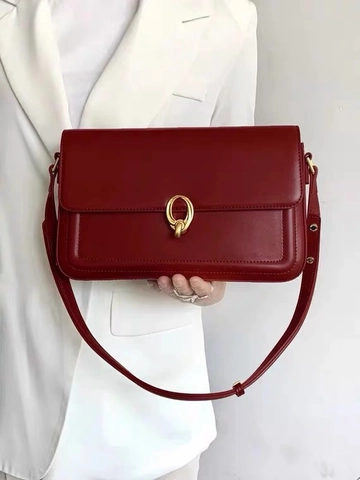 Women PU Leather Shoulder Bag Vintage Underarm Bag With Metal Buckle Flap Square Commuting French Style Elegant