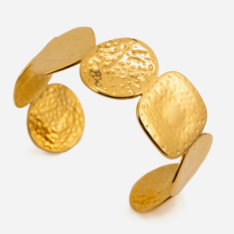 Brazalete Acero Inoxidable Chapado Oro 18K Textura Martillada Geométrico Para Mujer Impermeable Hiporalergénico