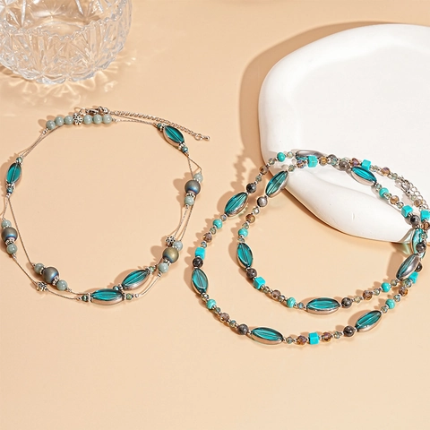 Vintage Bohemian Lange Perlenkette Mit Kupfer Glas Und Steinperlen Mehrlagiger Eleganter Schmuck Für Damen