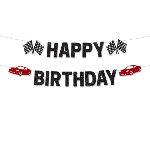 Alles Gute Zum Geburtstag Banner Rennwagen Thema Party Deko Schwarz Glitzer Buchstaben Girlande Mit Roten Autos Papier