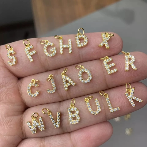 Colgante De Letra Del Alfabeto Cobre Bañado En Oro 14K Zirconia Charms Para Creación De Joyas Accesorio DIY Estilo Simple