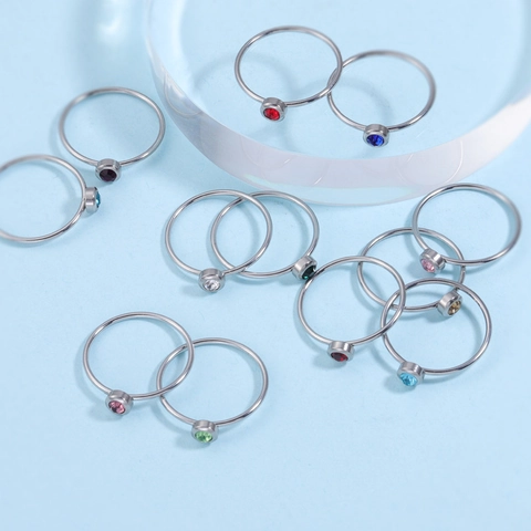 Minimalist Round Birthstone Ring 304 Stainless Steel With Glass Gemstone Jewelry Gift For Women Men Daily Wear Fashion