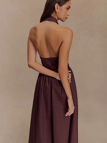 Women Halter Neck Cotton Maxi Dress Backless Button Down Shirt Dress With Belt Sleeveless Elegant Summer Casual