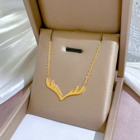 Minimalist Deer Antler Pendant Necklace Titanium Steel Gold Plated Ins Style Clavicle Chain Jewelry For Women