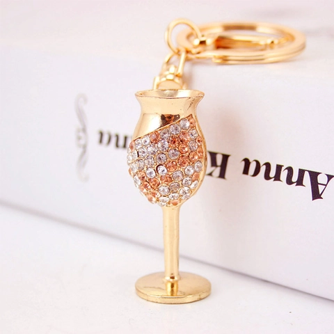 Wine Glass Keychain Rhinestone Inlaid Zinc Alloy Goblet Pendant Creative Key Ring For Handbag Backpack Decoration