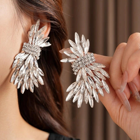 Kristall Strass Flügel Ohrringe Mit Silbernem Ohrstecker Legierung Luxus Statement Funkelnder Schmuck Für Damen Elegant