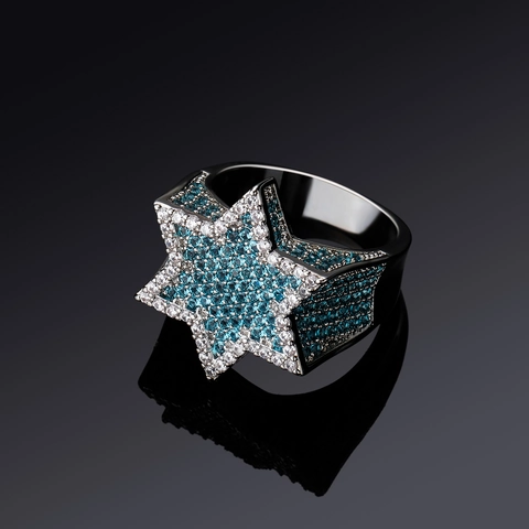 Hip Hop Star Ring Copper With Zirconia Iced Out Bling Oversized Star Of David Streetwear Jewelry For Men And Women