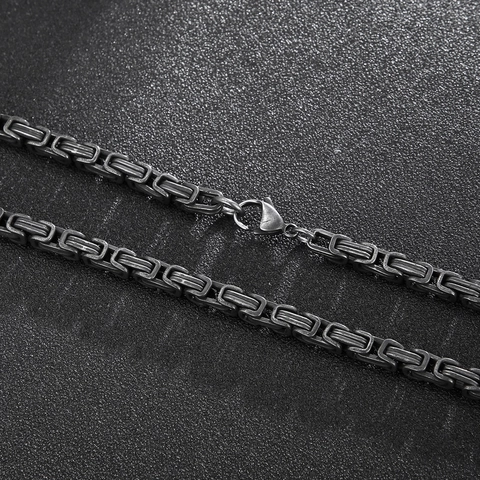 Collar De Cadena Bizantina Para Hombre Acero Inoxidable Vintage Hip Hop Eslabón Geométrico Negro Joyería
