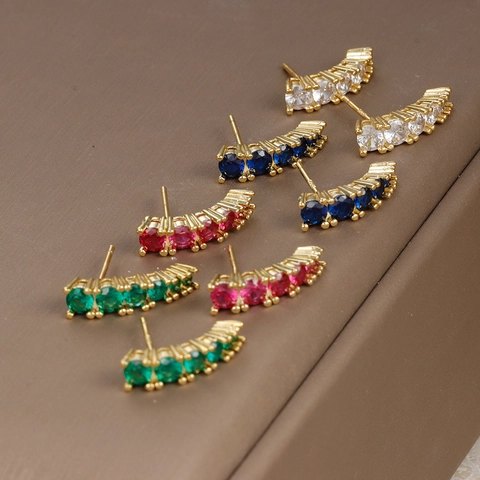 Eleganti Orecchini a Bottone Geometrici Incurvati con Strass per Donna in Rame con Perno in Argento Sterling 925 Placcato Oro Gioielli da Festa