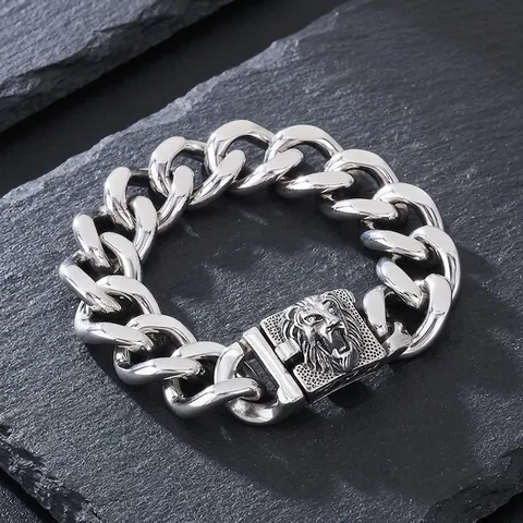 Pulsera De Cadena Cubana Con Cabeza De León De Acero Inoxidable Joyería Punk Rock Hip Hop Para Hombre
