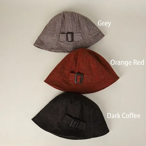 Pure Leinen Fischerhut Damen Sonnenschutz Atmungsaktiv Faltbar Verstellbar Japanischer Retro Eimer Hut Quadratische Schnalle