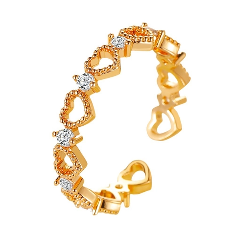 Hohlherz Kupfer Ring Für Damen Verstellbar Offener Finger Schmuck Mit Zirkonia Eingelegt Leichter Luxus Eleganter Stil