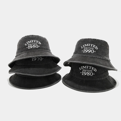 Washed Cotton Bucket Hat Vintage Letter Embroidered Sun Protection Outdoor Retro Style Unisex Breathable Lightweight Short Brim