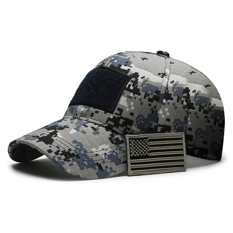 Cappello Da Baseball Mimetico Tattico In Cotone Con Patch Bandiera USA Velcro Regolabile Berretto Sportivo All'aperto Protezione Solare