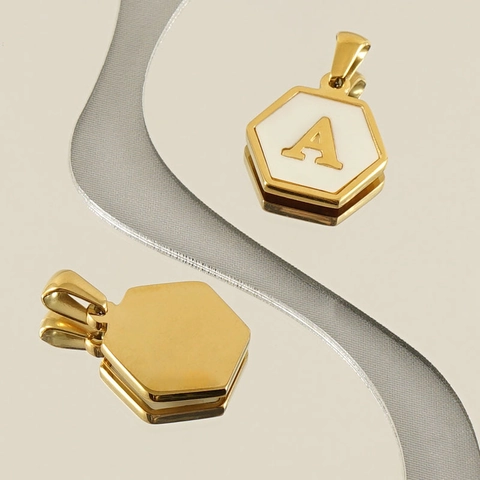Zeshoek Initiële Letter Alfabet Hanger Ketting Roestvrij Staal 18K Verguld Witte Schelp Mode Sieraden Dames