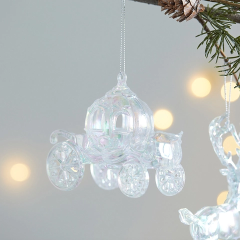 Iridescent Acrylic Christmas Tree Hanging Ornaments Transparent Snowflake Reindeer Bell Pumpkin Carriage Holiday Decor