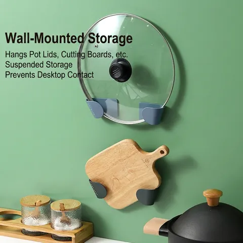 Wall Mounted Pot Lid Holder ABS Plastic No Drill Self Adhesive Cutting Board Rack For Kitchen Storage Pan Cover Organizer