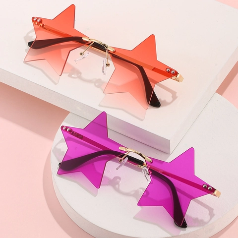 Rimless Star Shaped Sunglasses Gold Metal Frame PC Lens UV400 For Party Festival Fashion Women Men
