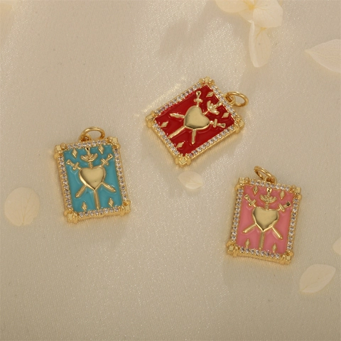 Colgantes Corazón Espadas Tarot Cobre Chapado En Oro Esmalte Zirconia Charms Para Hacer Joyas DIY Collar Pulsera