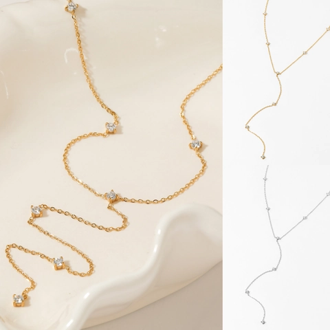 Collana Con Ciondolo A Forma Di Y Acciaio Inossidabile Zirconia Goccia Lunga Gioielli Minimalisti Eleganti Da Donna
