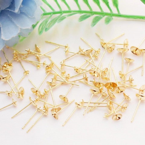 DIY Earring Making Supplies Copper Earring Posts With Flat Pad 925 Stamped Gold Plated Color Retention Earring Pins Accessories